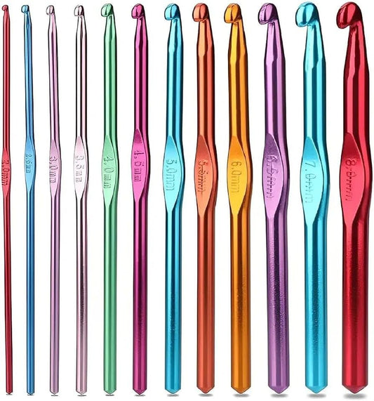 12 Pcs Aluminium Crochet Hooks Set Multicolor Knitting Needles Kit 2mm - image 1