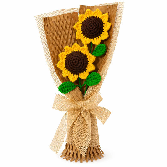 Handmade Crochet Flower Bouquet, Sunflower & Tulip Designs, Birthday - image 1