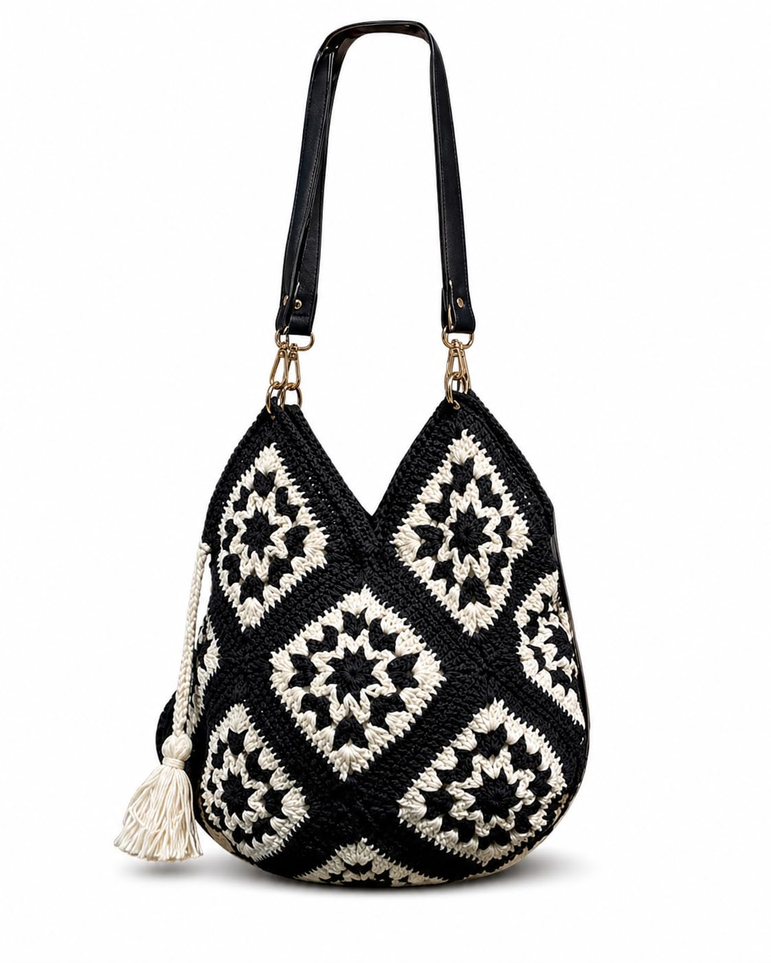 Black & White Crochet Tote Bag