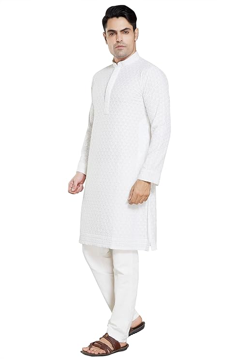 Vasthrlay Men's Sequince Embroidered Cotton Blend Only Slim Fit Kurta - PUSHMYCART