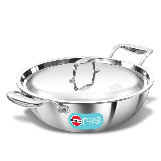 Hawkins Pro 3.5 Litre Deep-Fry Pan Triply Stainless Steel Kadhai
