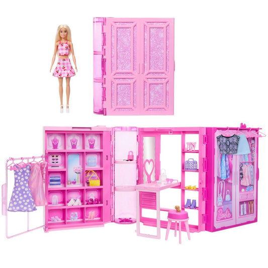 Barbie Dream Closet Playset with Blonde Fashion Doll Clothes and Accessories 3 Feet Wide