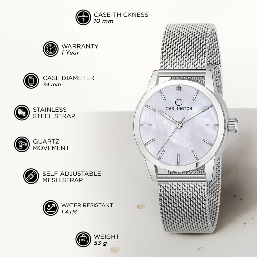 Carlington Analog Watches for Women with mesh Strap - CT 2010 - Silver
