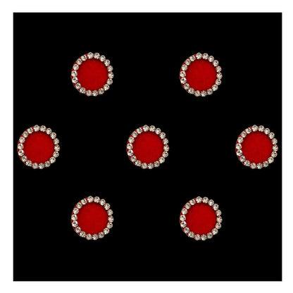 Comet Busters Red Velvet Round Bindi With Silver Stone Border