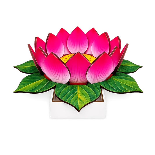 Digi Art's Complete Lotus Decoration Kit | 12 Inch Premium Printed MDF Lotus Base with 16 Petals & 4x4 Inch Stand | DIY Assembly | Reusable Pooja Decoration for Ganesh, Lakshmi, Kalash & Home Decor