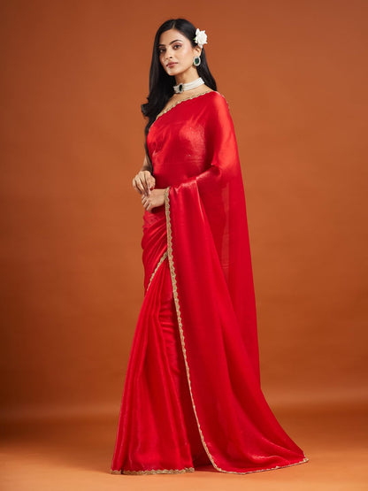 Vasthrlay Embroidery Saree in Red with refined ethnic ethnic appeal