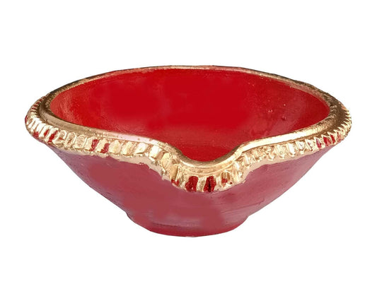 Yaksa Handmade Terracotta Big Size Red Mitti Diya 12 cm for Laxmi Puja