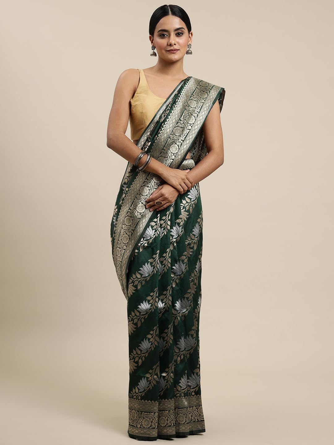Vasthrlay Banarasi Silver Saree with decorative traditional design