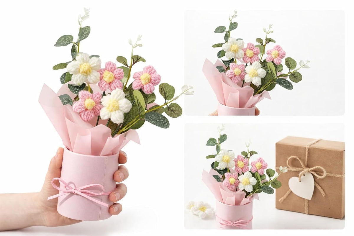 Artificial Crochet Flower Bouquet Handmade Cotton Flowers Bunch, Wedding, Festival - image 3