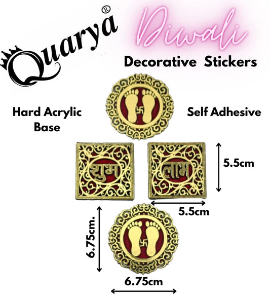Quarya Golden Acrylic Shubh Labh and Laxmi Charan Sticker Set of 4