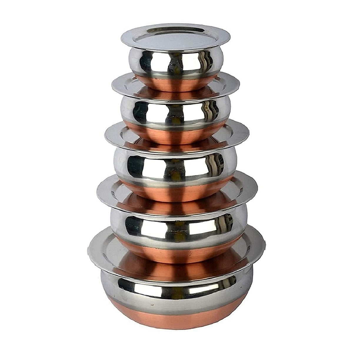 Stainless Steel Copper Bottom Kitchen Serving, Cooking Bowl, Biryani Handi, Handi, 5 Pcs