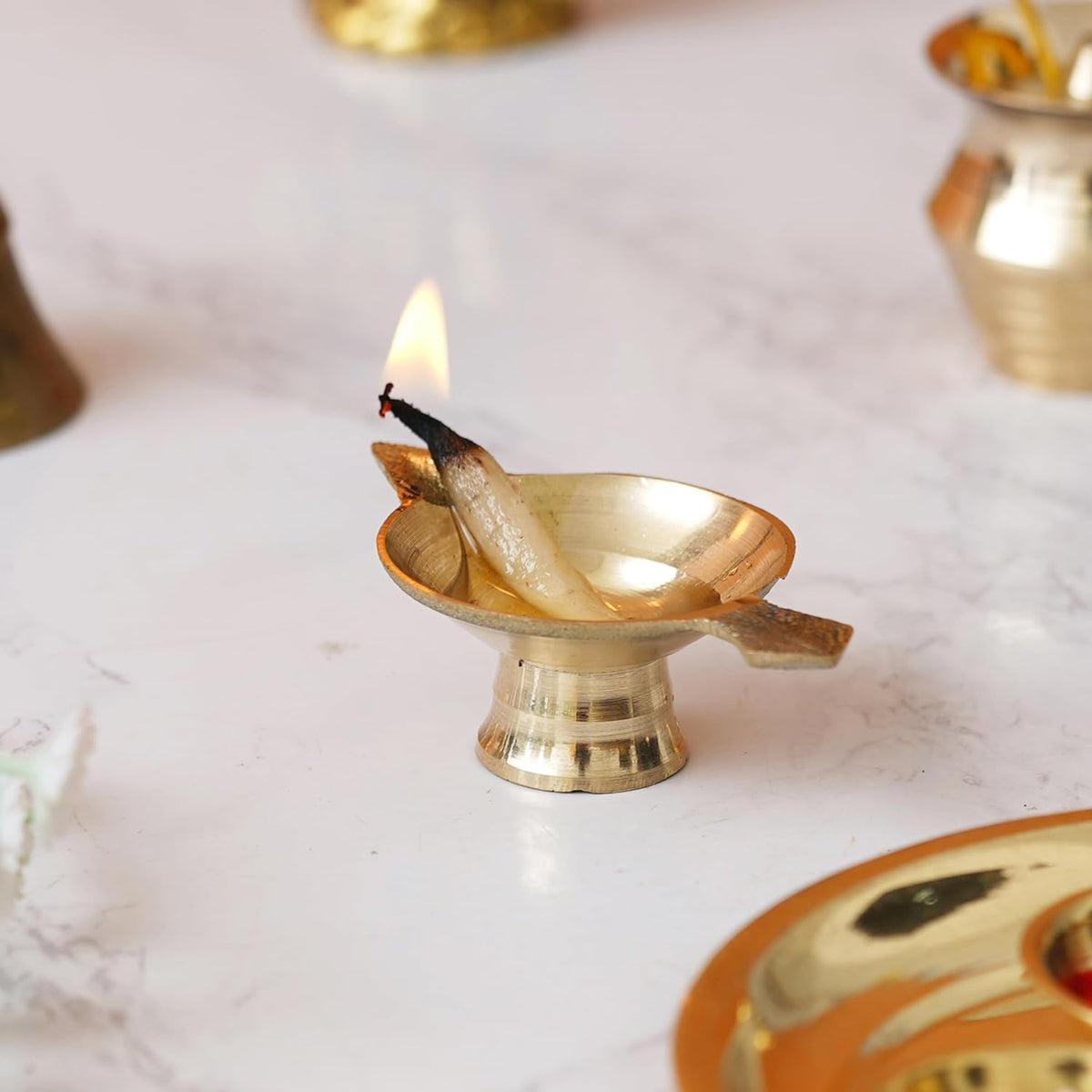 Brass Table Oil Lamp Deepak 0.01Kg - PUSHMYCART