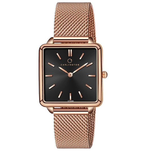 Carlington Iconic Analog Watch for Ladies | Stainless Steel Wrist Watch for Girls | Quartz Movement | Water Resistant - Iconic 2040 - Black Dial