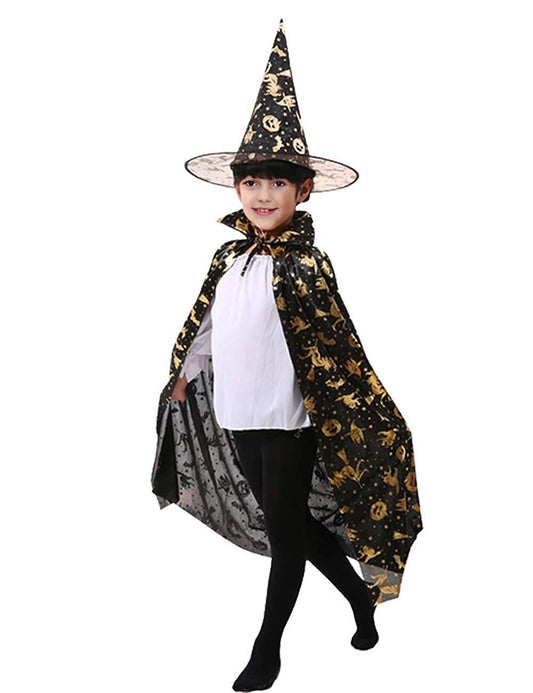 FancyDressWale Kids Halloween Witch Wizard Cape and Hat Set