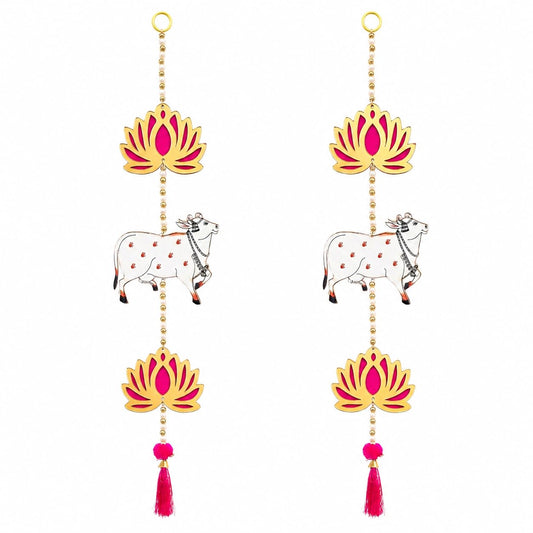 Jeevan Handicraft Pichwai Cow Lotus Hanging Pair 26 Inch