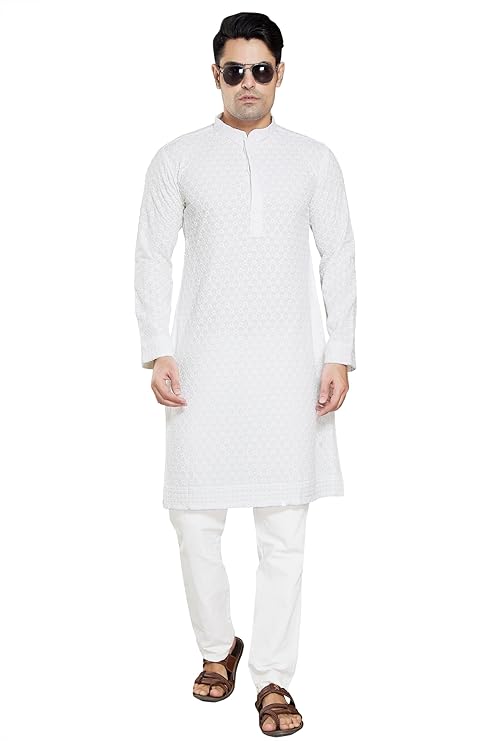 Vasthrlay Men's Sequince Embroidered Cotton Blend Only Slim Fit Kurta - PUSHMYCART