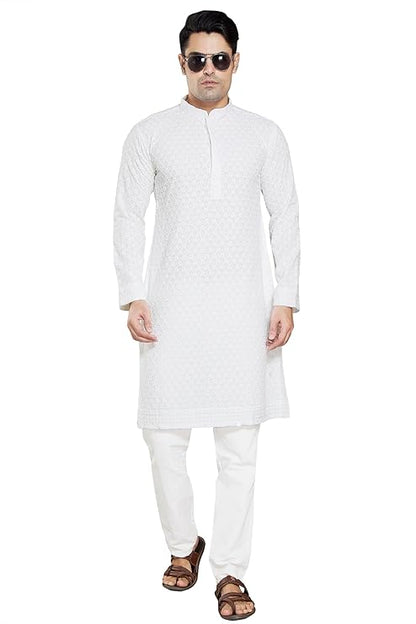 Vasthrlay Men's Sequince Embroidered Cotton Blend Only Slim Fit Kurta - PUSHMYCART