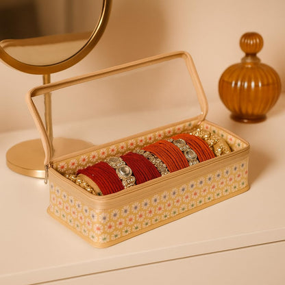 HomeStrap Brocade Single Rod Bangle Box with Transparent Top and Zip