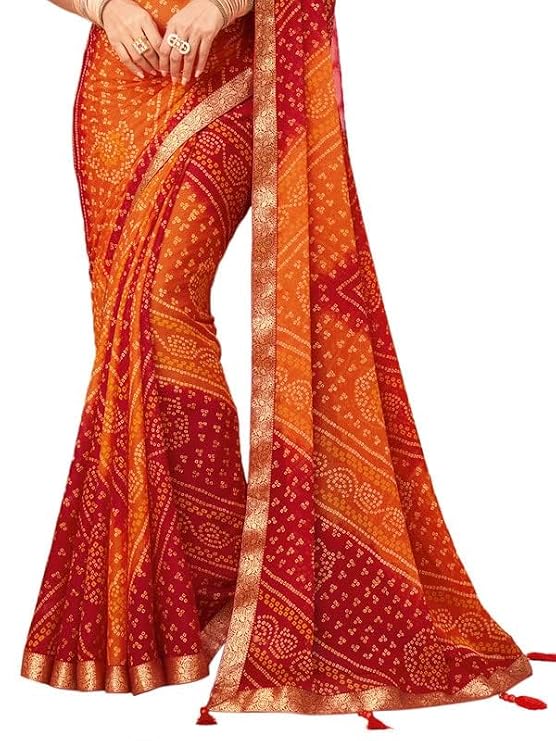 Vasthrlay Chiffon saree in Orange colour for festive occasions