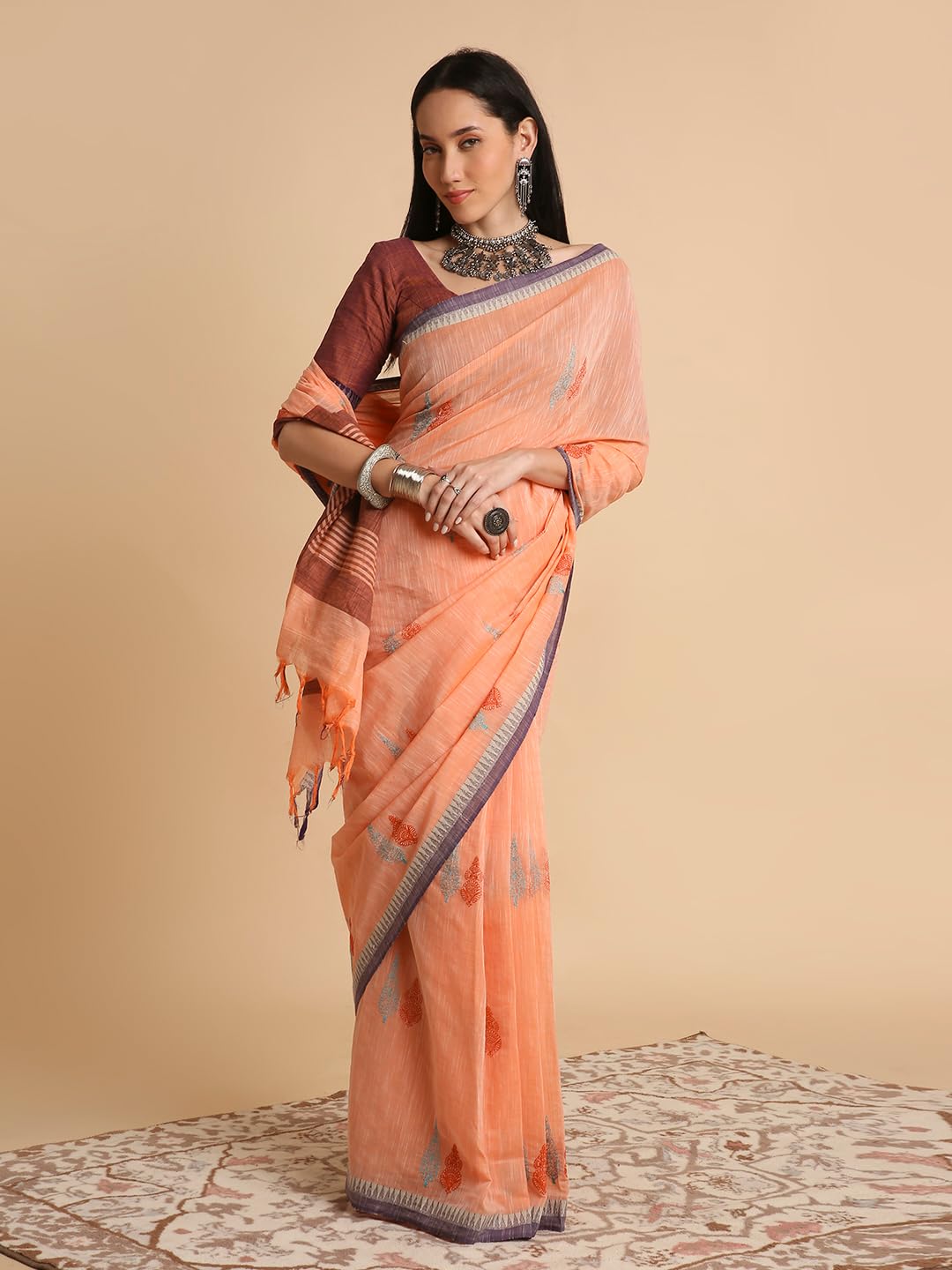 Vasthrlay Apricot Traditional Saree for wedding and party wear styling