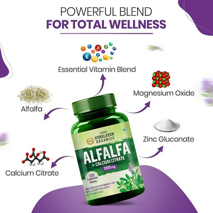 Himalayan Organics Alfalfa + Calcium Citrate Malate 1200mg Tablets