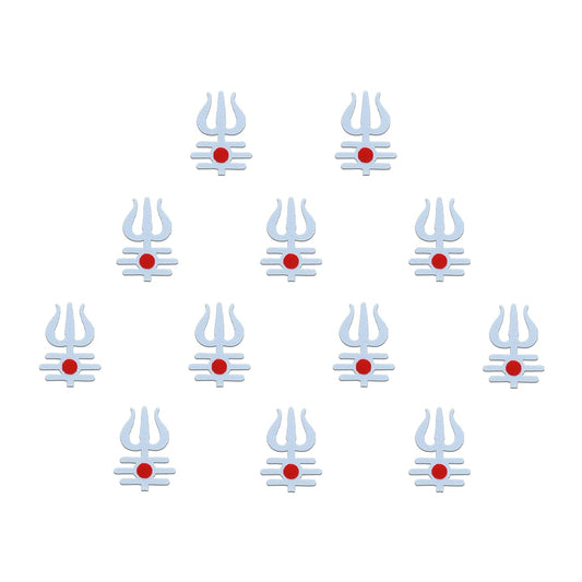 Comet Busters White Trishul Tripund Tilak Bindis with Red Dot 10 mm 12 Bindis