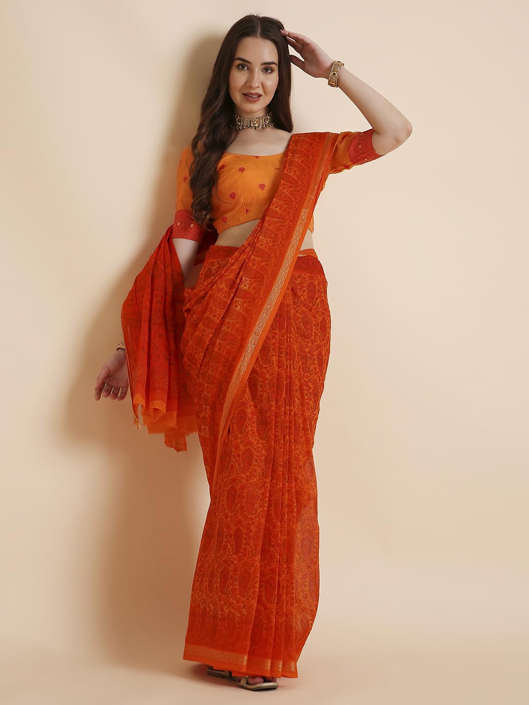 Vasthrlay Cotton Blue Saree with decorative printed design