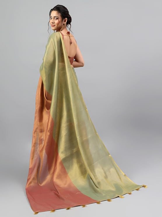 Vasthrlay Womens Beige2 Floral & Solid Design Polyester Saree With Unstitched Blouse Piece