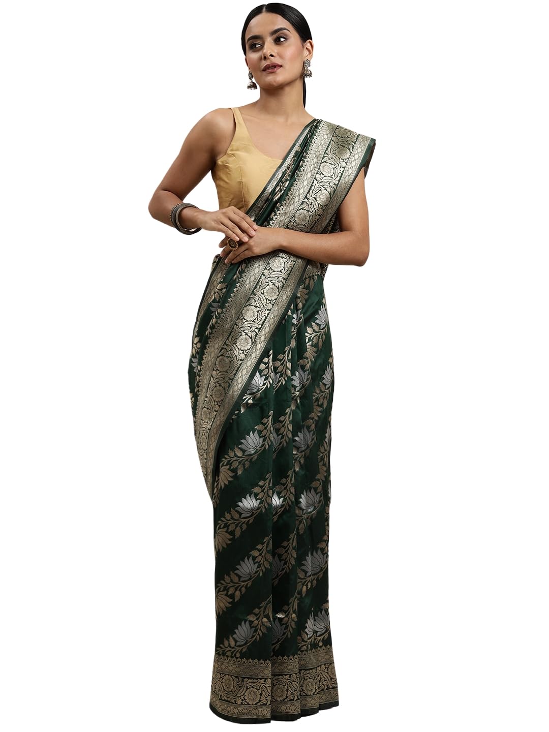 Vasthrlay Silver Banarasi Traditional Saree for festive ethnic occasions