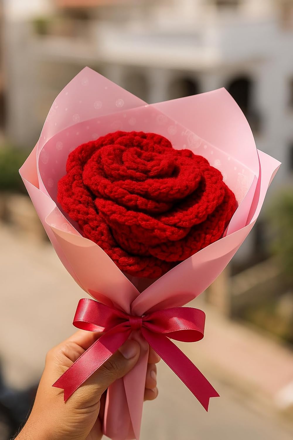 Clapjoy Handmade Crochet Rose Flower – Wool Artificial Flower Gift