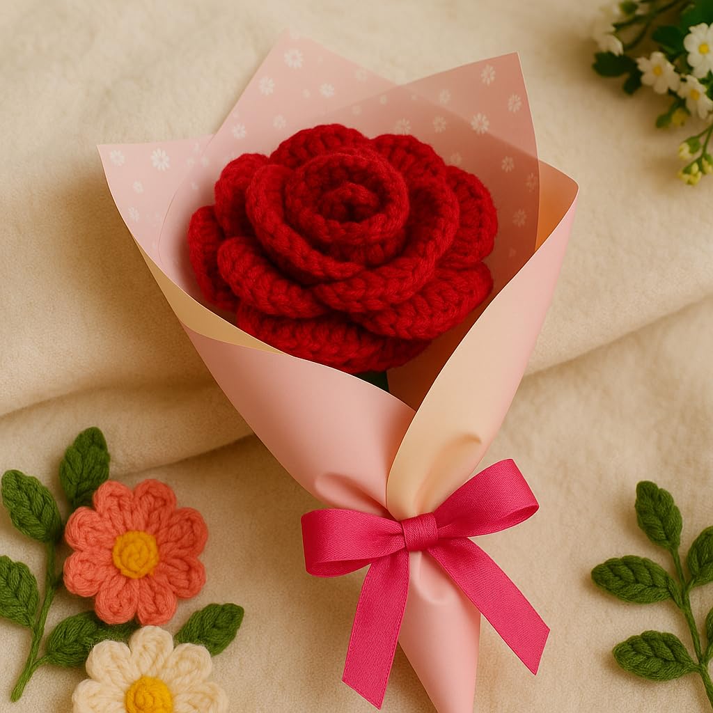 Clapjoy Handmade Crochet Rose Flower – Wool Artificial Flower Gift