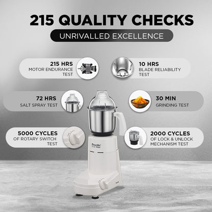 Preethi Eco Plus MG-138 550 Watt Mixer Grinder With 3 Jars (0.4L, 1L & 1.5L), White - view 4