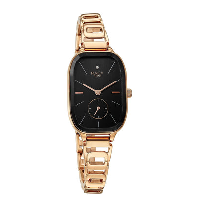 Titan Raga Chic Quartz Analog Black Dial Rose Gold Metal Strap Watch for Women - NT2687WM01