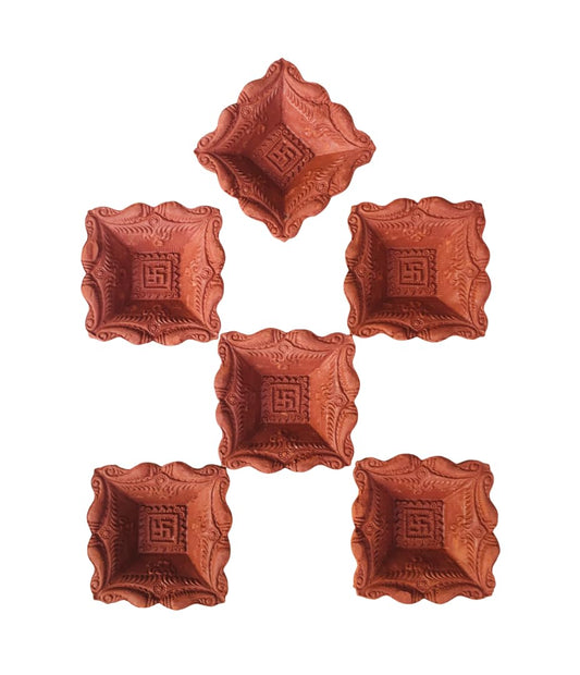 Shop By Room Square Shaped Terracotta Mitti Diya Pack of 6