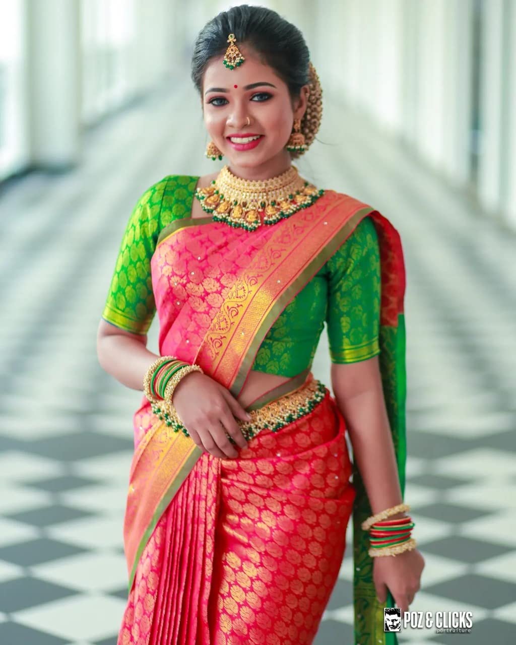 Vasthrlay Banarasi Green Saree with decorative traditional design