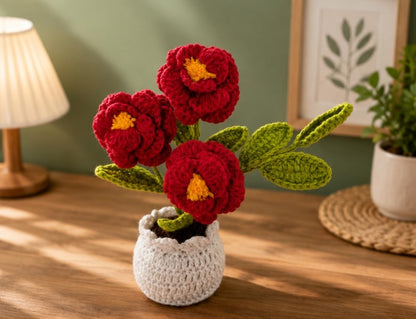 Handmade Crochet Rose Flower with Pot - image 2