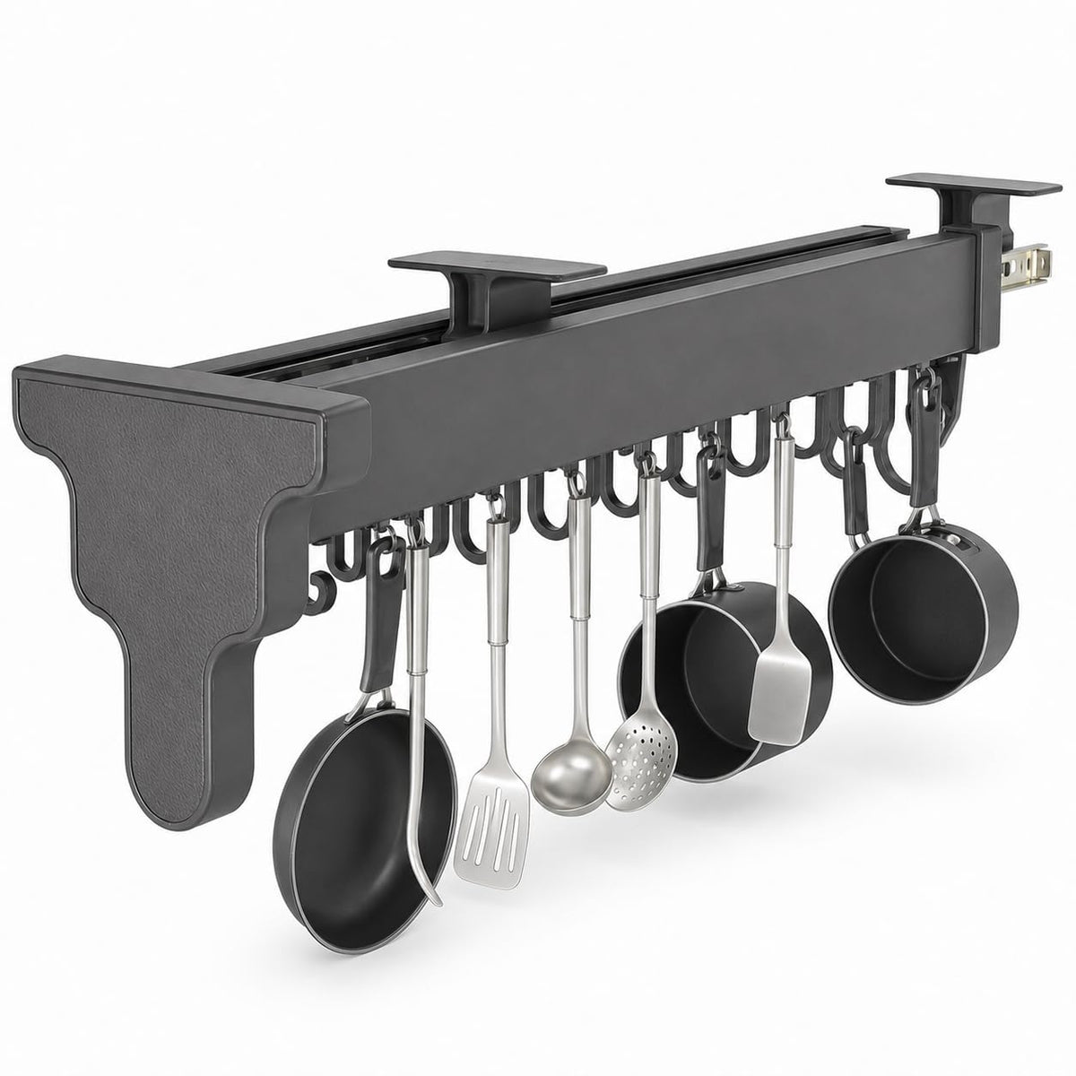 Pull-Out Double-Row Kitchen Hanging Rack with 12 Hooks, Sliding Cabinet Organizer
