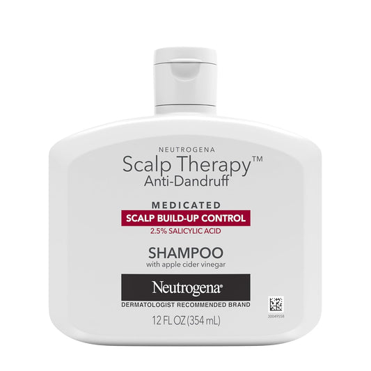 Neutrogena Scalp Therapy Anti Dandruff Shampoo bottle, white and blue, on a clean background.