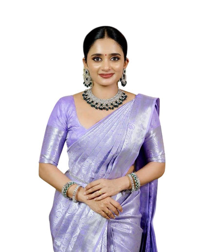 Vasthrlay Lavender Kanjivaram Traditional Saree for festive ethnic occasions