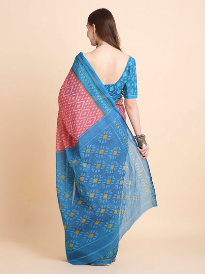Vasthrlay Blue Saree with elegant cotton and printed styling