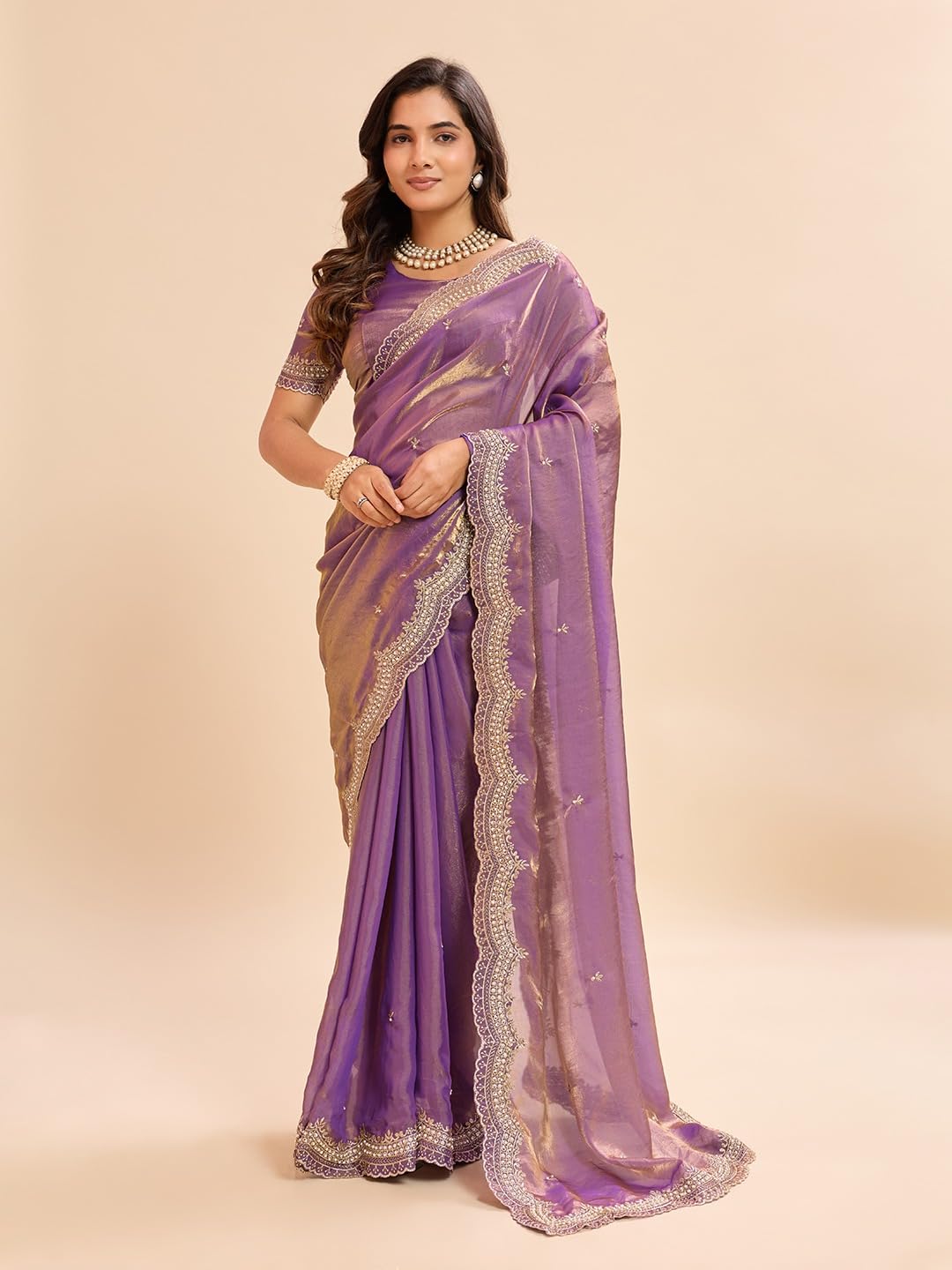 Vasthrlay Lavender Embroidered Saree with elegant Ethnic styling
