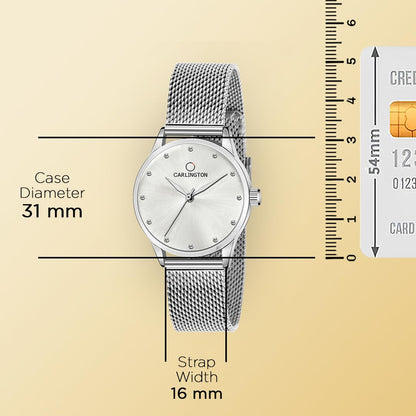 Carlington Analog Watches for Women with mesh Strap - CT 2009 - Silver