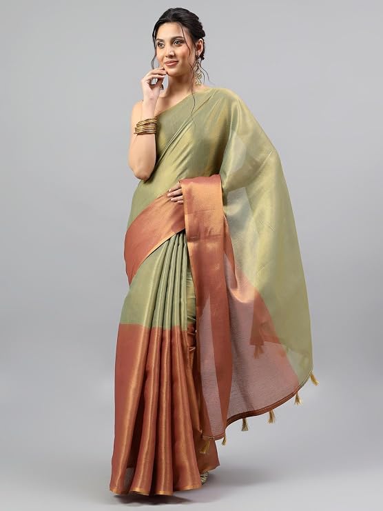 Vasthrlay Womens Beige2 Floral & Solid Design Polyester Saree With Unstitched Blouse Piece
