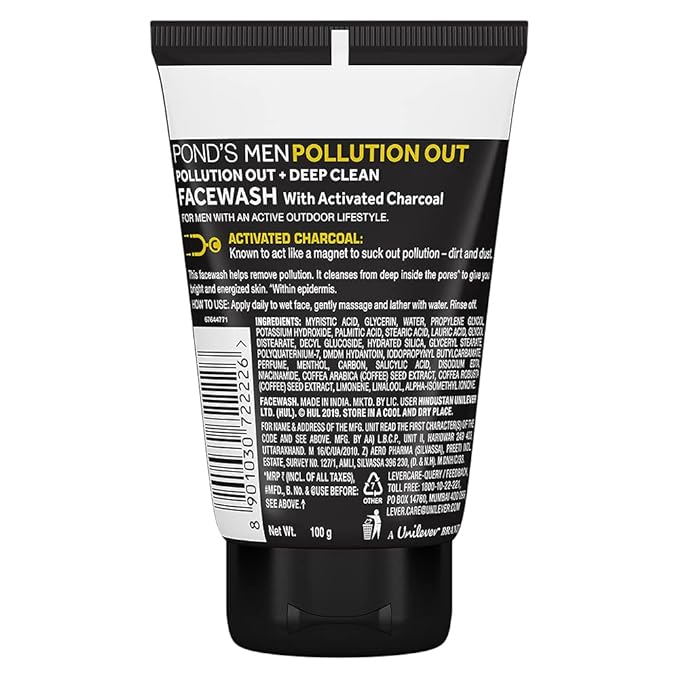 ponds men pollution out facewash deep cleanses with activated charcoal 100 gm