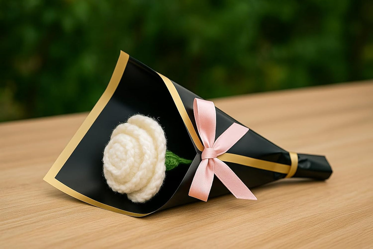 Clapjoy Handmade Crochet Rose Flower – Wool Artificial Flower Gift