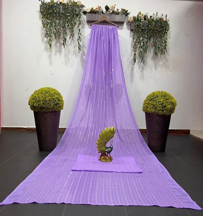 Vasthrlay Lavender Sequins Saree with elegant georgette styling