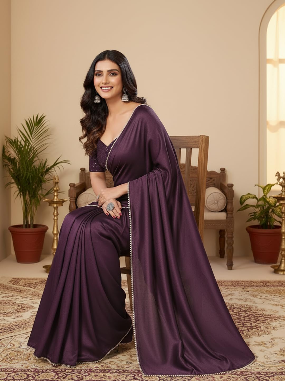 Vasthrlay Wine Traditional Saree for wedding and party wear styling