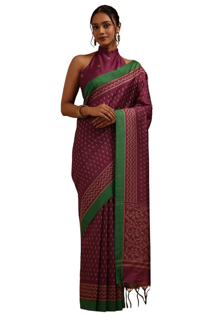 Vasthrlay Purple Tussar Traditional Saree for festive ethnic occasions