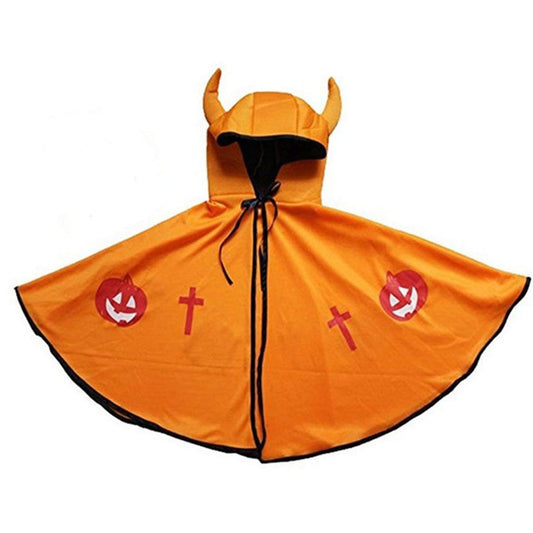 FancyDressWale Kids Halloween Orange Hooded Cape with Devil Horns
