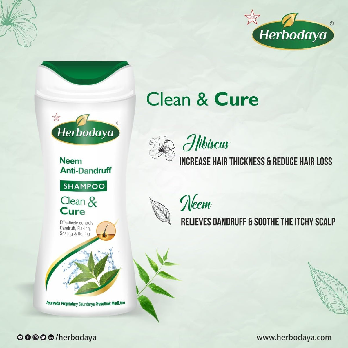 A sleek bottle of Herbodaya Neem Antidandruff shampoo, featuring green and white branding, against a clean backgrou - Image 3